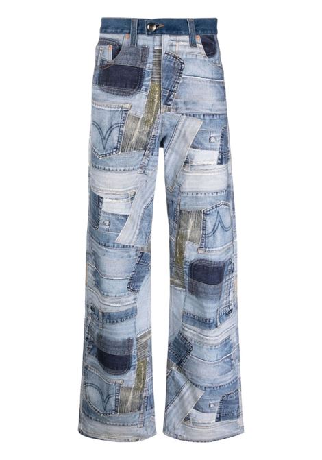 Blue patchwork-pattern straight-leg jeans - men ANDERSSON BELL | APA683MBL