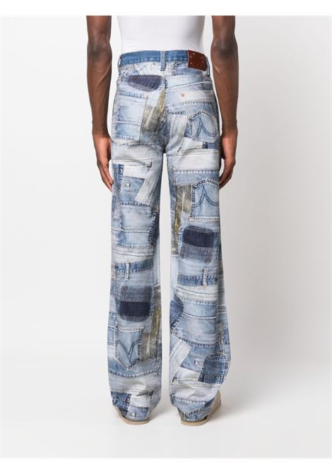 Blue patchwork-pattern straight-leg jeans - men ANDERSSON BELL | APA683MBL