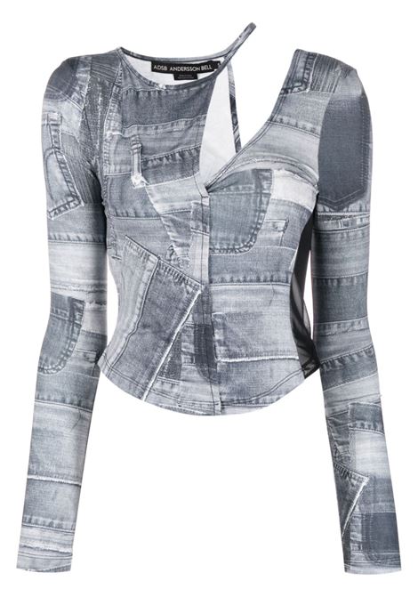 Top cut-out design patchwork in grigio - donna
