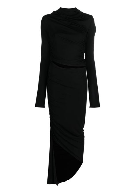 Black asymmetric draped midi dress - women  ANDREADAMO | ADPF23DR013150473