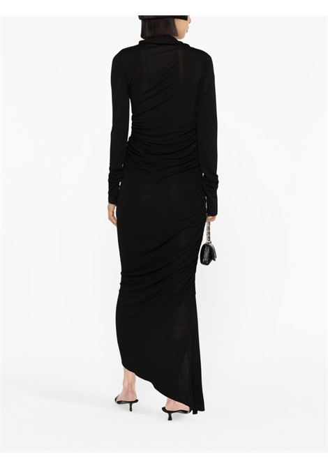 Black asymmetric draped midi dress - women  ANDREADAMO | ADPF23DR013150473