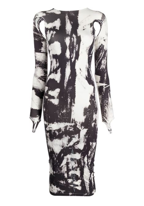 Ivory and black abstract-print cut-out midi dress - women  ANDREADAMO | ADPF23DR089481777