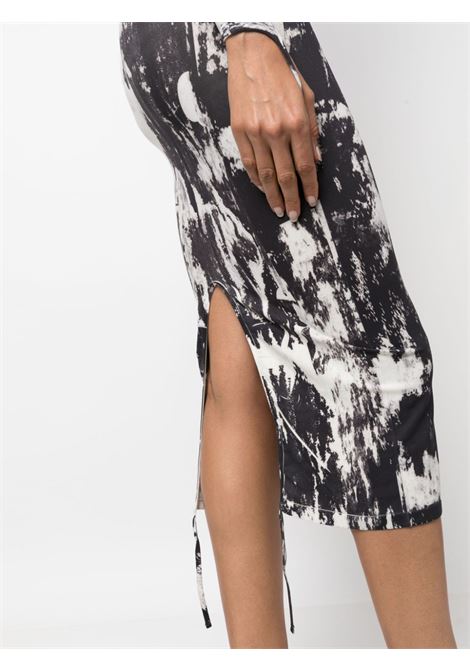 Ivory and black abstract-print cut-out midi dress - women  ANDREADAMO | ADPF23DR089481777