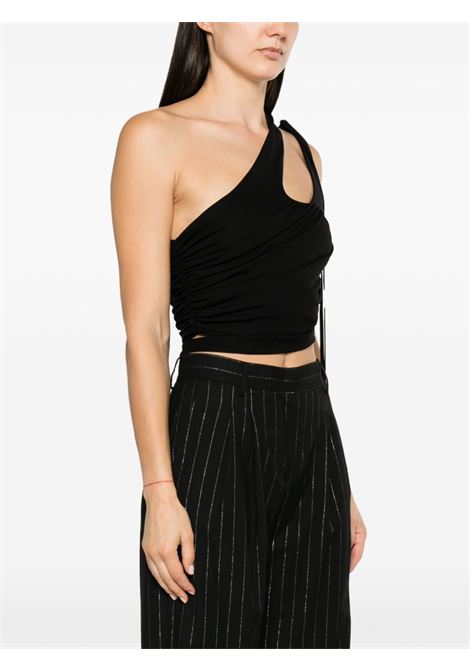 Black cut-out draped cropped top - women ANDREADAMO | ADPF23TO013150473