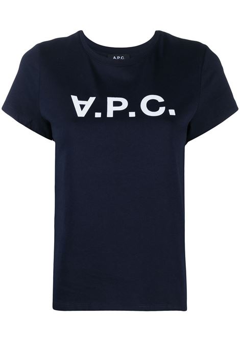 Blue logo-print t-shirt women A.P.C. | COBQXF26944IAK