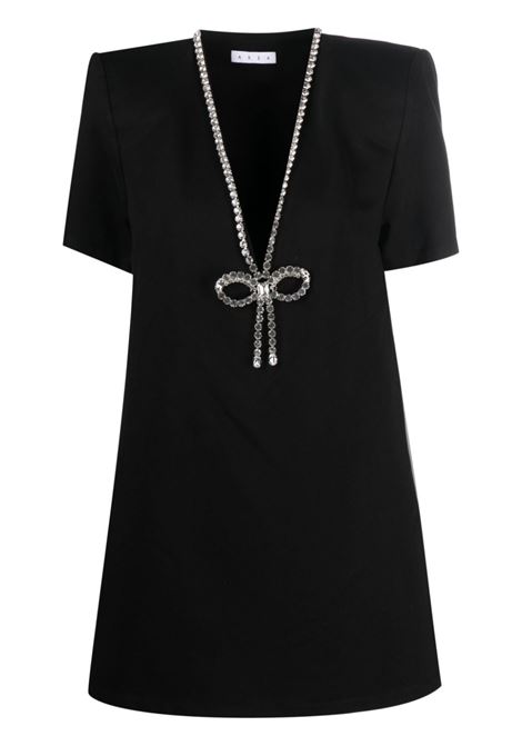 Black crystal bow V-neck minidress - women AREA | 2303D03184BLK