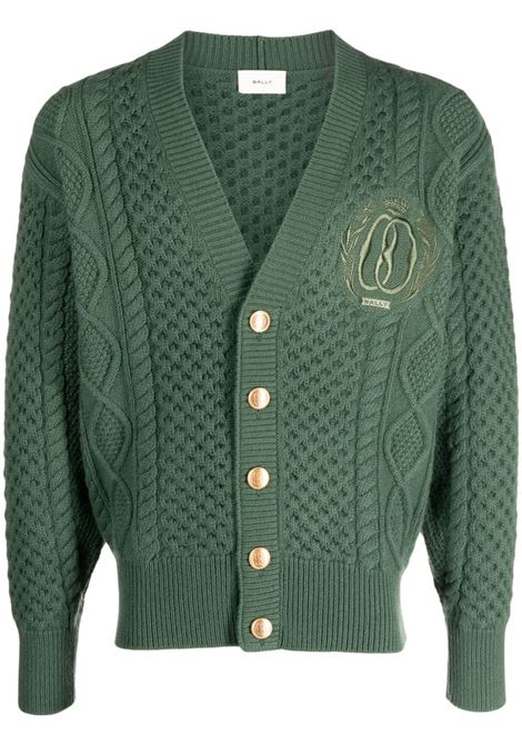 Green logo-embroidered cable-knit cardigan - men  BALLY | MKN02JWO039U648