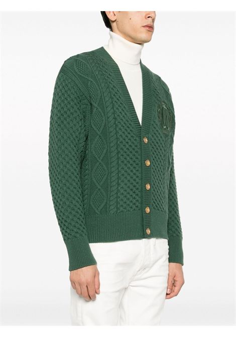 Green logo-embroidered cable-knit cardigan - men  BALLY | MKN02JWO039U648