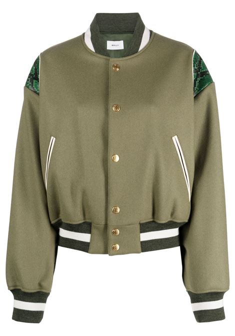 Olive green snake skin-detail bomber jacket - women  BALLY | MOU053WO109U649