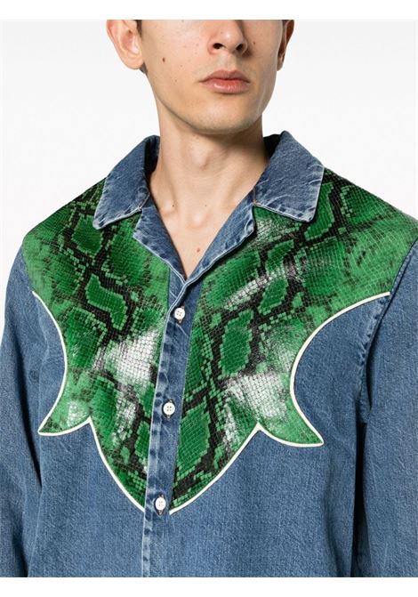 Camicia in denim con pannelli in blu e verde - uomo BALLY | MSH014CO195U527