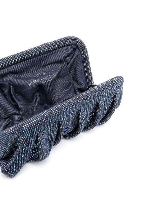 Blue rhinestone-embellished draped clutch bag - women BENEDETTA BRUZZICHES | FW23010024