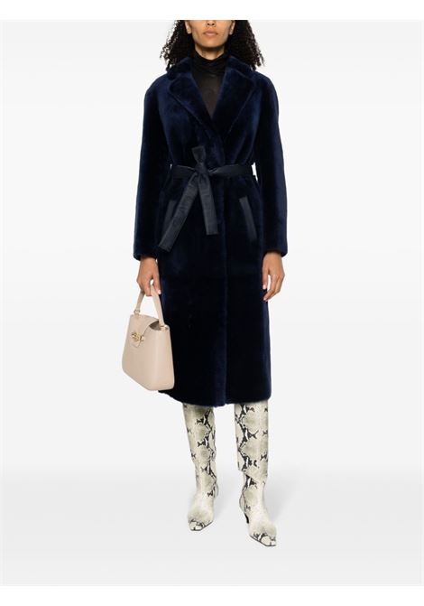 Blue shearling tied-waist coat - women BLANCHA | 23010300BL