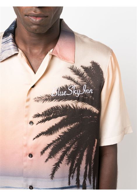 Pink and multicolour logo-embroidered graphic-print shirt - men BLUE SKY INN | BS2303SH052SNSTPLMSN