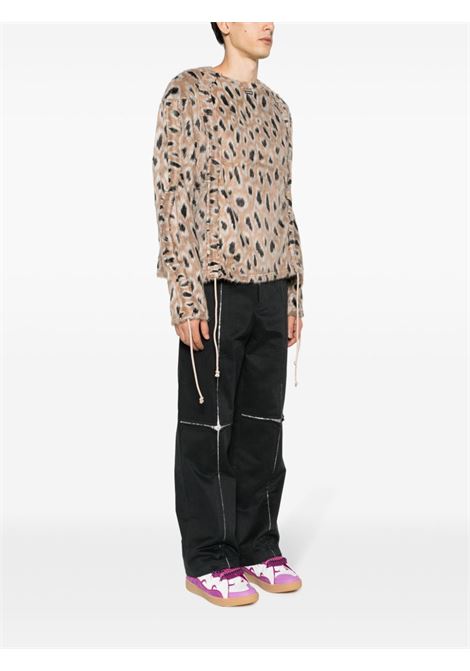 Gray and brown  leopard-print brushed-finish jumper - men BLUEMARBLE | TS10FU05B23FURLEO