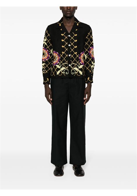 Black Pinwheel floral-embroidered linen shirt - men BODE | MRF23SH066BKMLT