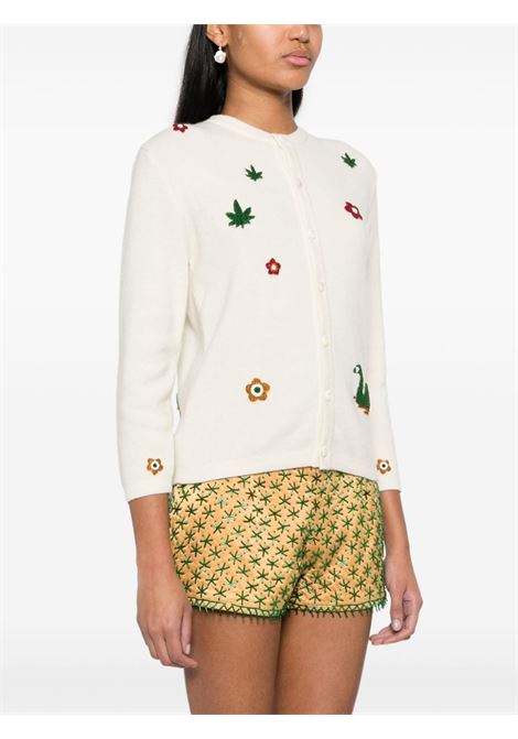 White embroidered-design crew-neck cardigan - women BODE | WRF23KT014CRM