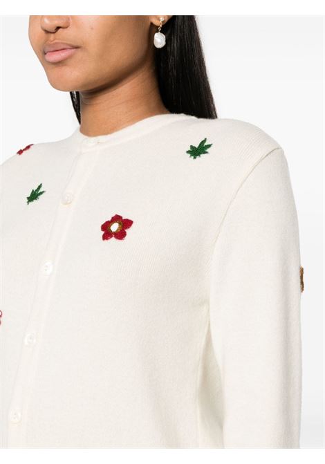 White embroidered-design crew-neck cardigan - women BODE | WRF23KT014CRM