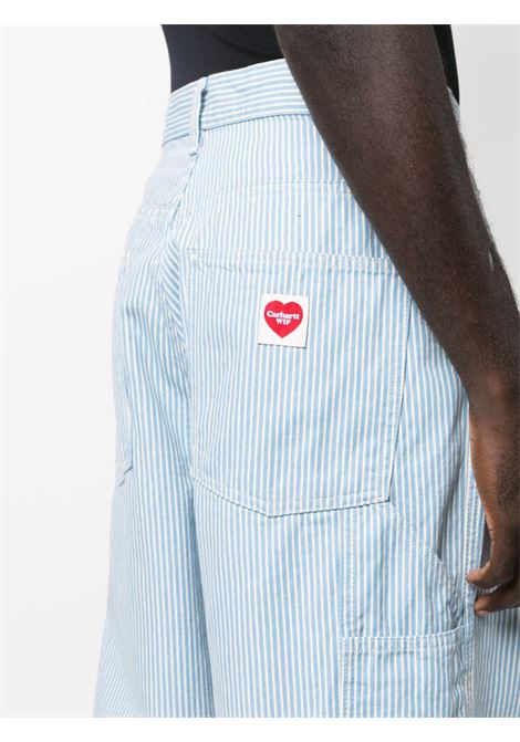 Blue logo-patch pinstriped jeans - men  CARHARTT WIP | I0321071ON02