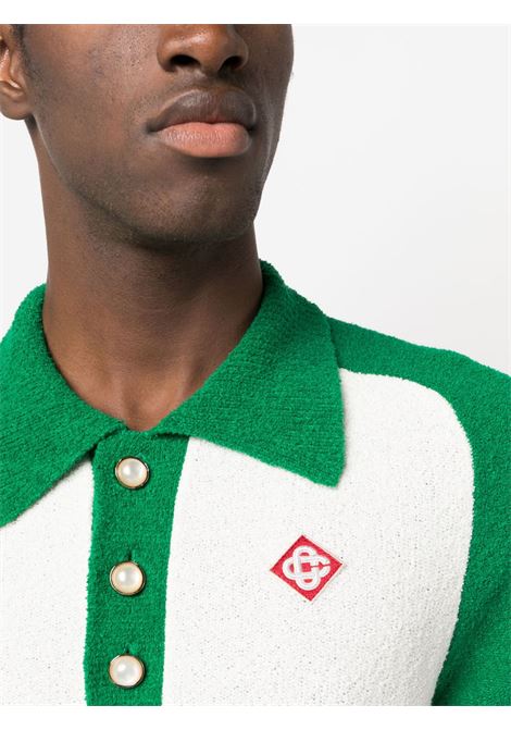 White and green logo-patch boucl? polo shirt - men CASABLANCA | MF23KW28901WHTGRN