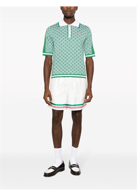 White and green monogram-jacquard polo shirt - men CASABLANCA | MF23KW50001GRN