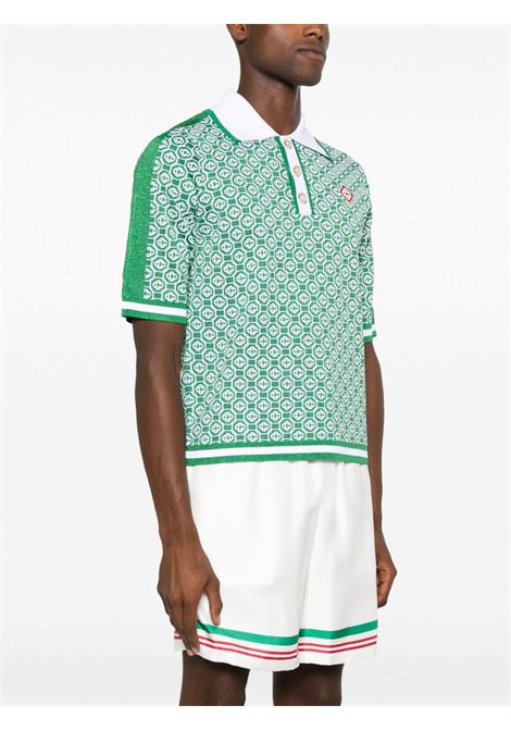 White and green monogram-jacquard polo shirt - men CASABLANCA | MF23KW50001GRN