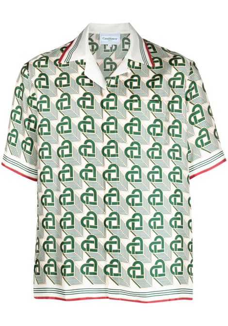 Camicia heart monogram in bianco e verde - unisex