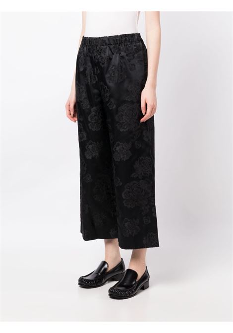 Black floral-motif cropped trousers - women COMME DES GARCONS COMME DES GARCONS | RLP0041