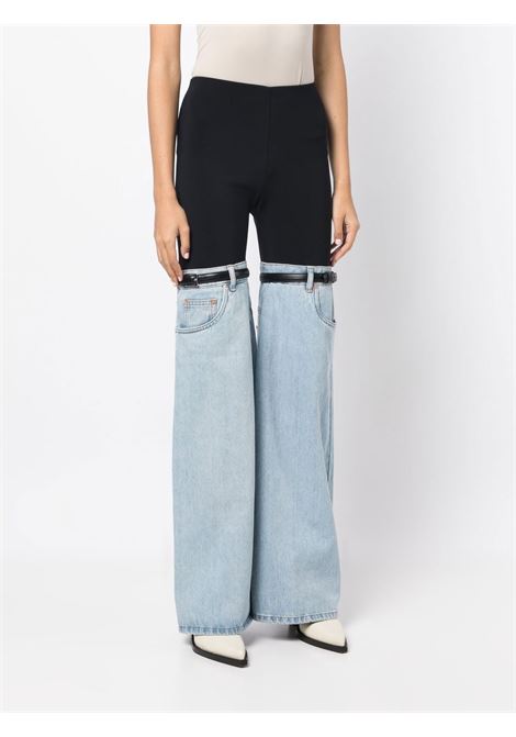 Black and blue denim hybrid flare trousers - women  COPERNI | COPP24245LGHTBL