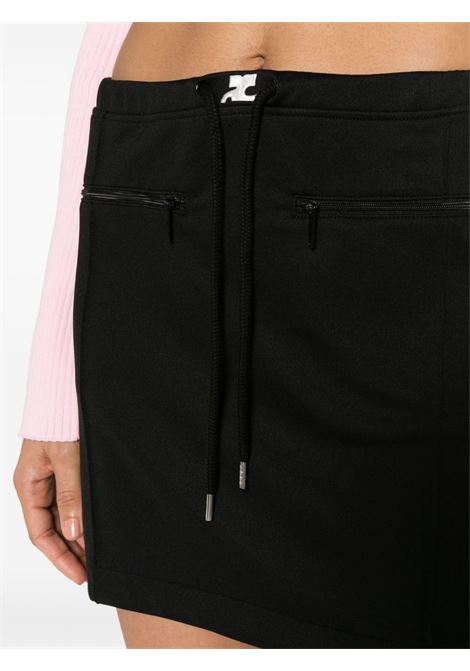 Black logo-patch drawstring-waist miniskirt - women COURRÈGES | 423JJU125JS00919999