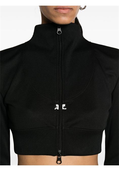 Black logo-embroidered cropped zip-up jacket - women COURRÈGES | 423JVE059JS00919999