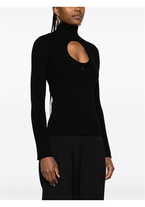 Black logo-embroidered cut-out jumper - women COURRÈGES | 423MPU111FI00019999
