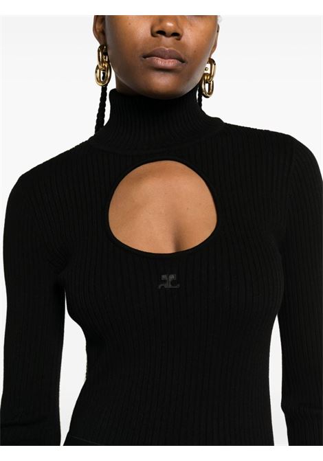 Black logo-embroidered cut-out jumper - women COURRÈGES | 423MPU111FI00019999