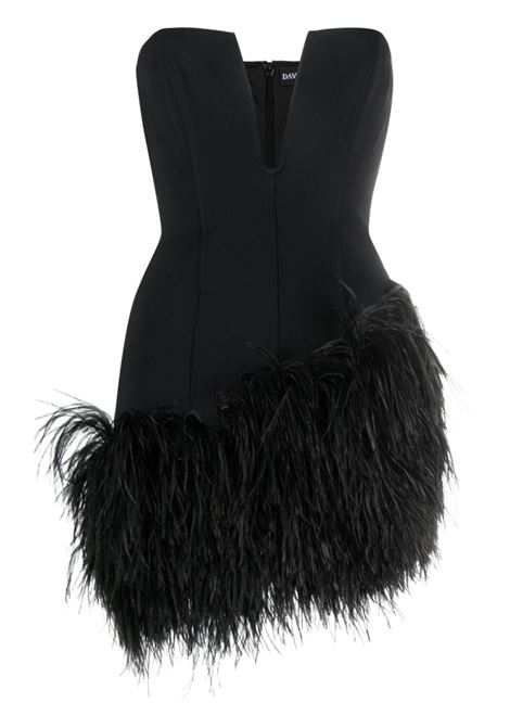 Black feather-trim off-shoulder minidress - women DAVID KOMA | PF23DK02DABLK