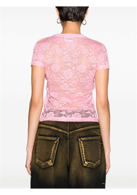 Pink floral lace-appliqu? crew-neck T-shirt - women DIESEL | A108380AFAA368A