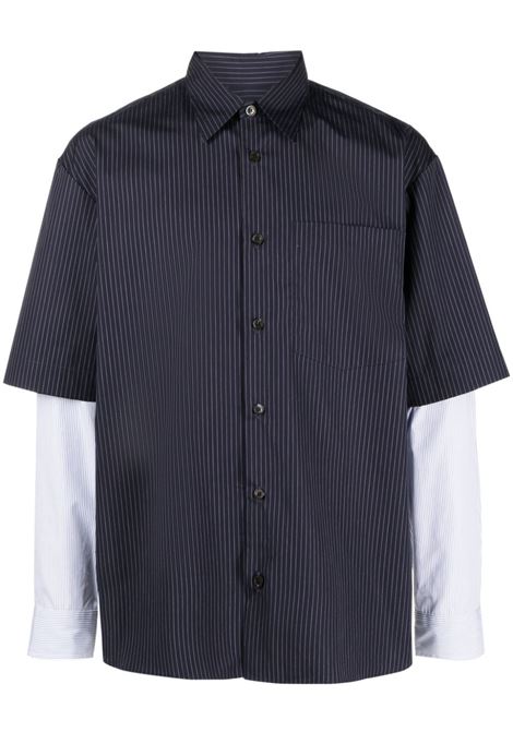 Navy blue Carle double-sleeve stripe-print shirt - men  DRIES VAN NOTEN | 2320207017326509