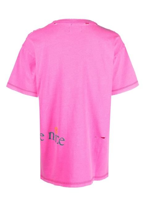 Pink Venice-print distressed T-shirt - women ERL | ERL07T0011