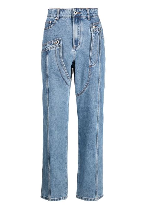 Jeans dritti con applicazione in blu - donna FENG CHEN WANG | FUF16TR10BL