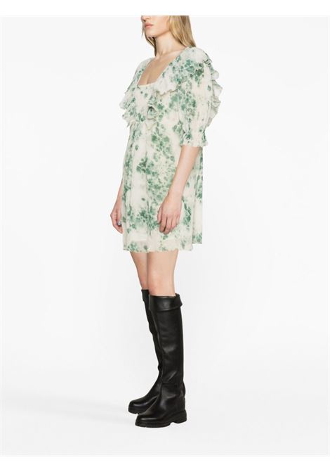 Ecru and green floral-print pliss?-georgette minidress - women GANNI | F7904135