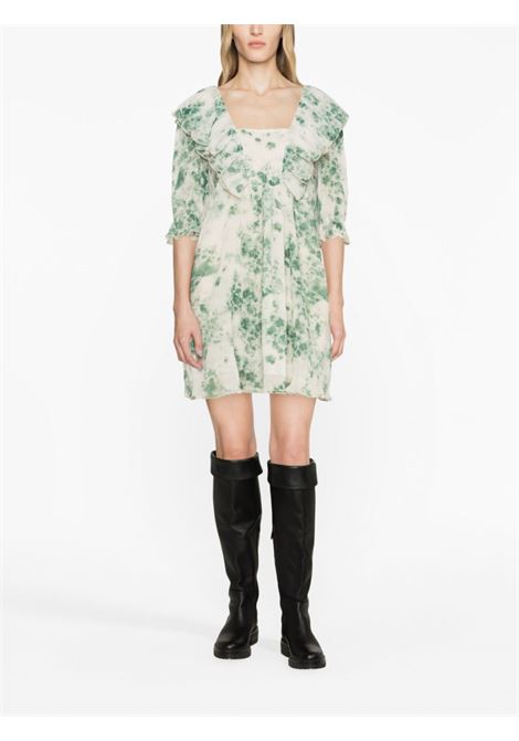 Ecru and green floral-print pliss?-georgette minidress - women GANNI | F7904135