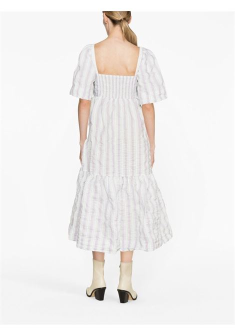 White striped seersucker midi dress - women  GANNI | F8045494