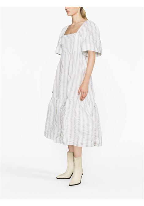 White striped seersucker midi dress - women  GANNI | F8045494