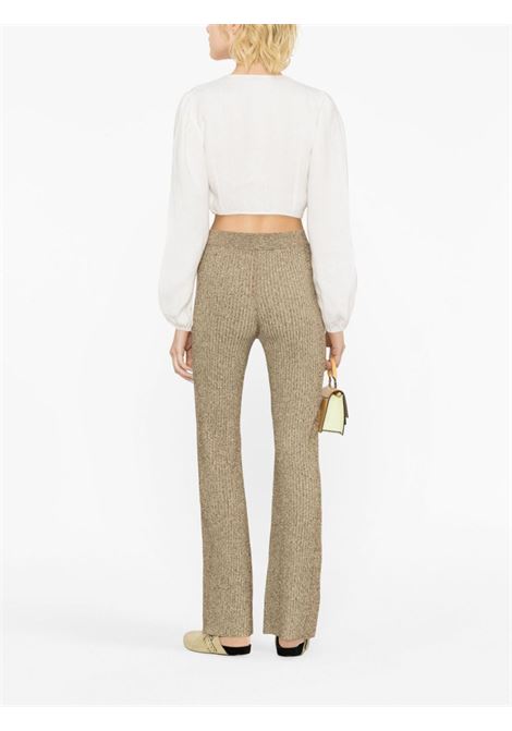 Brown ribbed-knit flared trousers - women  GANNI | K1897967