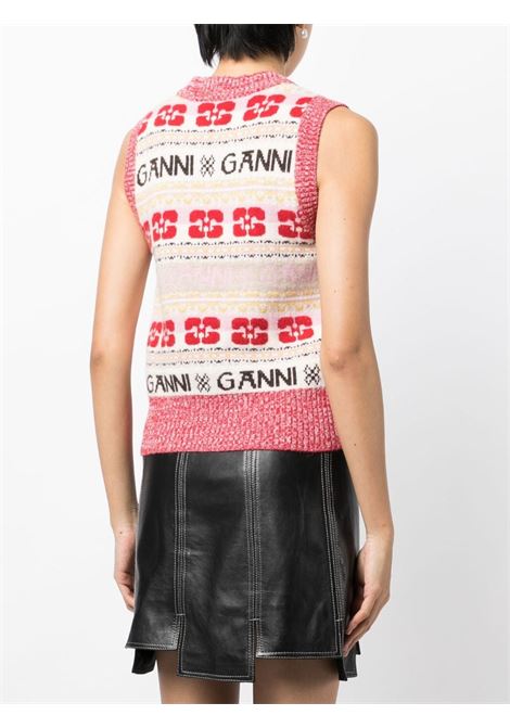 Beige and pink intarsia-knit logo vest - women  GANNI | K1902999