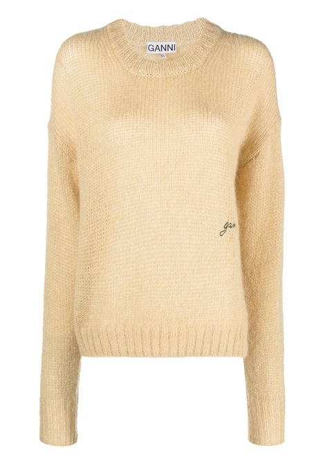 Beige logo-embroidered knitted jumper - women  GANNI | K1918531
