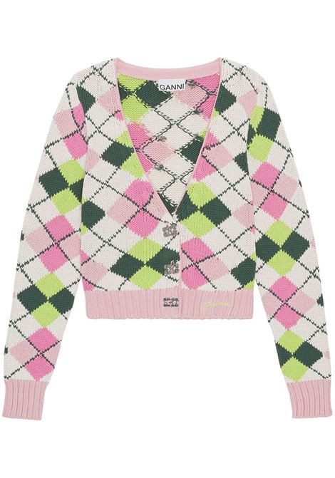 Light pink and multicolour argyle-print cardigan - women  GANNI | K1940999
