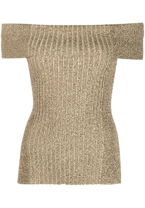 Brown ribbed-knit off-shoulder top - women  GANNI | K1956967