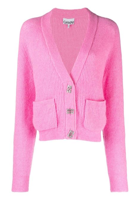 Pink Butterfly-button cardigan - women GANNI | K1961892