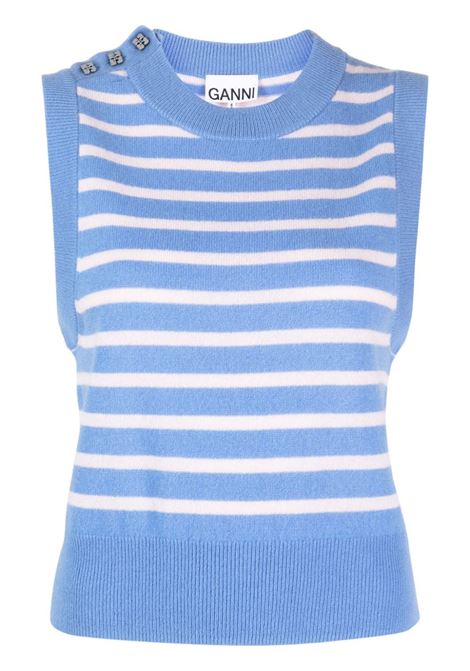 Gilet girocollo in maglia a righe in  blu/bianche - donna GANNI | K1984695