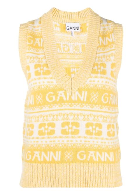 Yellow graphic-intarsia knitted vest - women GANNI | K2025342
