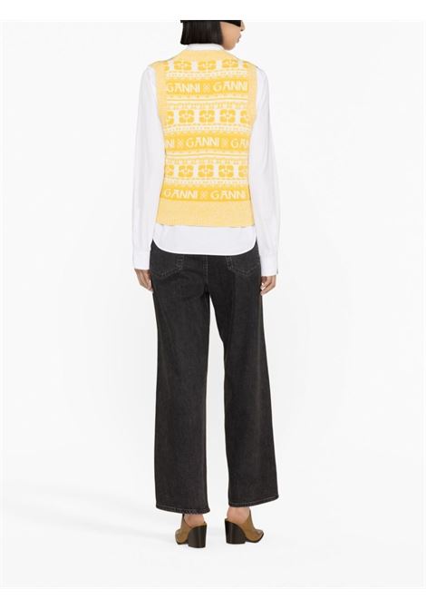 Yellow graphic-intarsia knitted vest - women GANNI | K2025342
